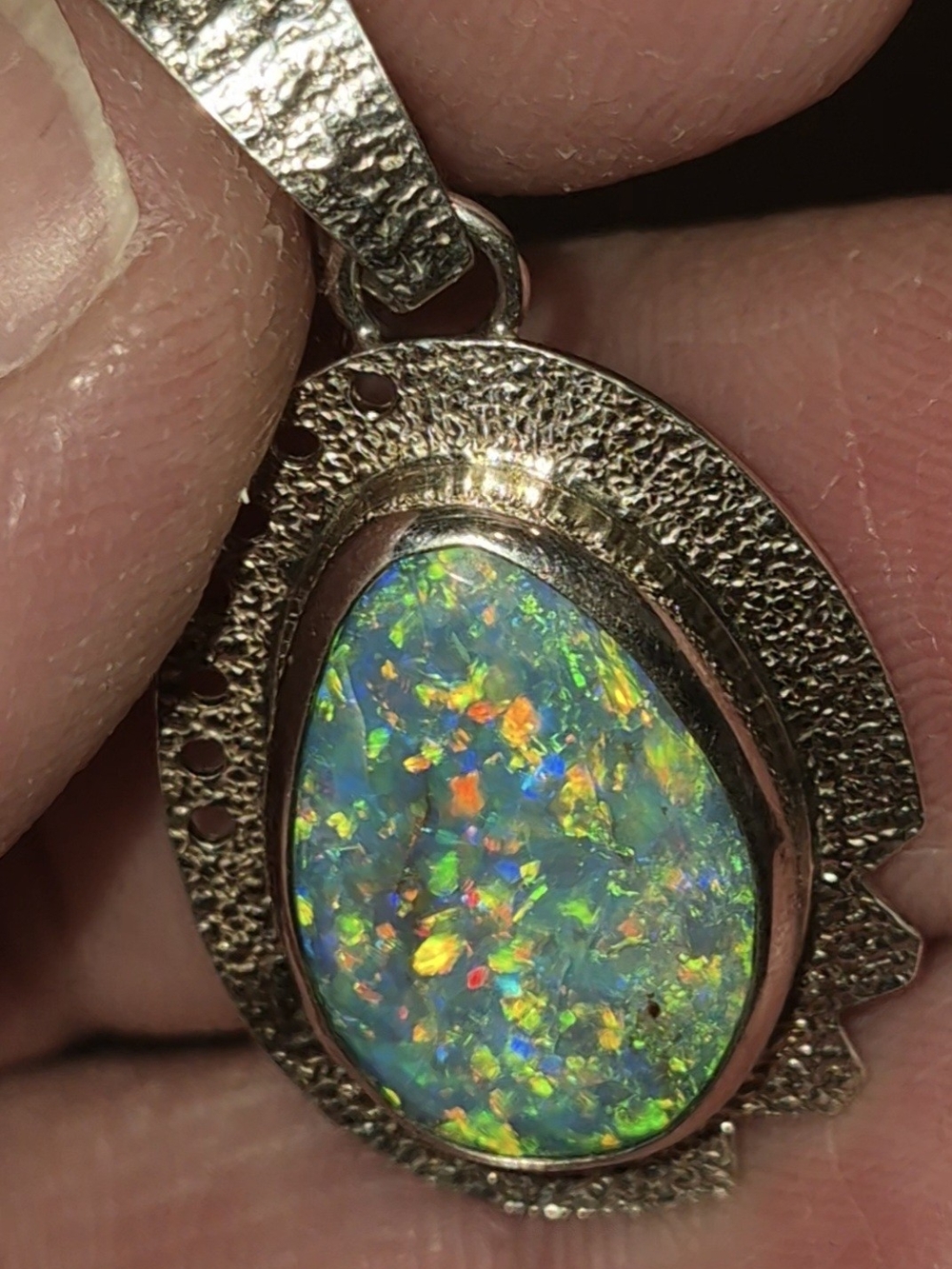 Australian Opal Pendant Sterling Silver New Artisan Vintage Colorflash